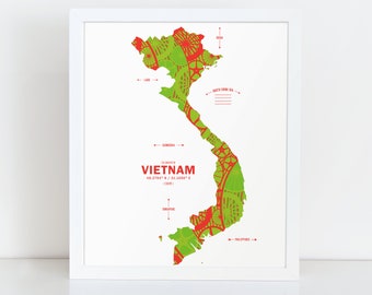 Cartel de impresión de mapas de Vietnam