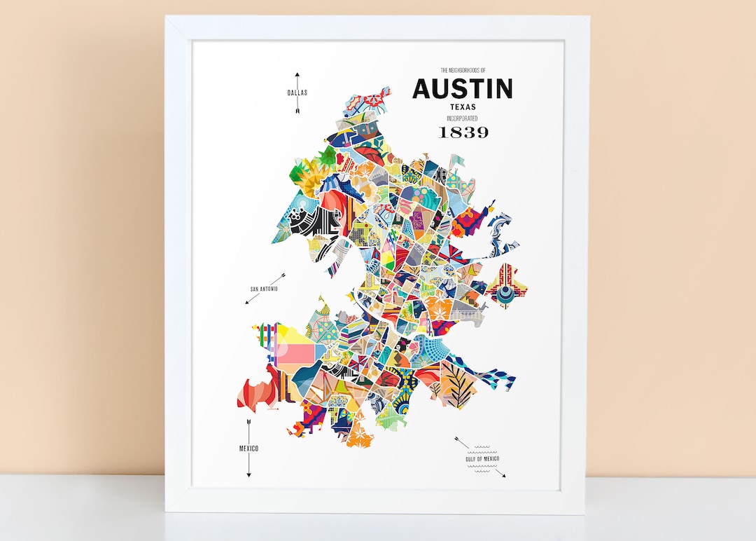 Austin, Texas City Map Print Travel Poster - Etsy