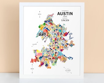 Cartel de viaje de Austin, Texas City Map Print