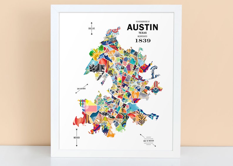 Cartel de viaje de Austin, Texas City Map Print imagen 1