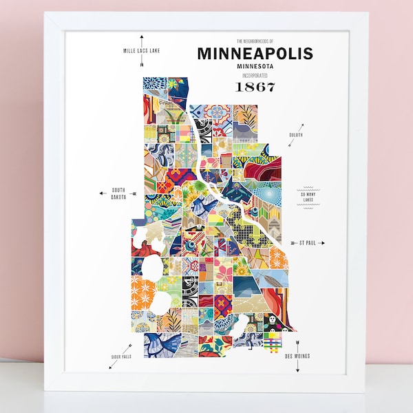 Minneapolis, Minnesota Stadt Karte Drucken Reise Poster