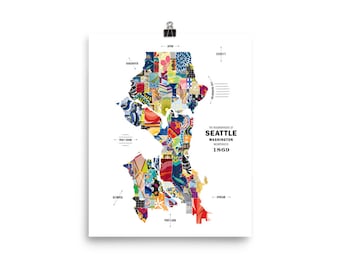 Cartel de impresión de mapas de Seattle, Ciudad de Washington