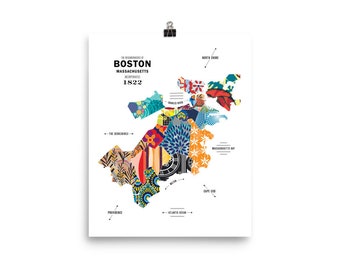 Boston, Massachusetts City Map Print Travel Poster