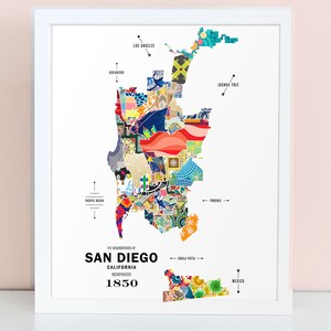 Affiche de voyage imprimée de carte de ville de San Diego, CA