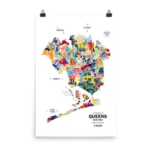 Cartel de la impresión de mapas de Queens, NY City imagen 1