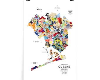Cartel de la impresión de mapas de Queens, NY City