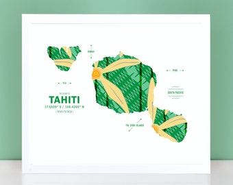 Affiche imprimée de carte de Tahiti