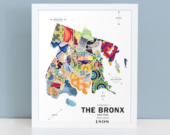 Bronx, Nueva York Mapa Imprimir Cartel de Viaje