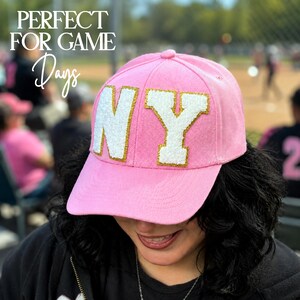Sports Mom Baseball Cap Custom Chenille Letter Hat Personalize Pink Hat Game Day Gift for Her Team Mom present Monogram Initial Embroidered
