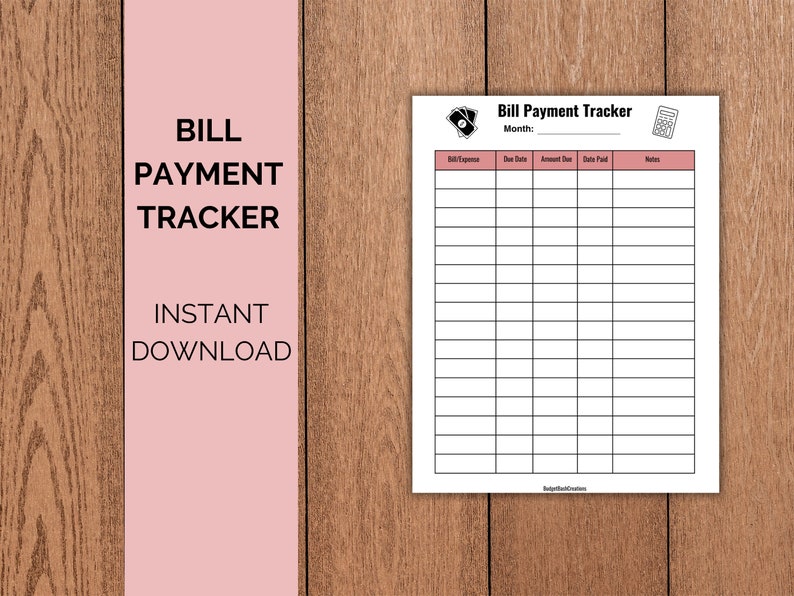 Printable Monthly Bill Payment Tracker Reusable Organizer Expense ...