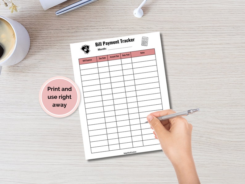 Printable Monthly Bill Payment Tracker Reusable Organizer Expense ...