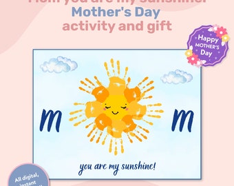 You Are My Sunshine Buono regalo per la festa della mamma, ricordo, artigianato artistico prescolare per bambini, asilo, biglietto di auguri artigianale con impronte di mani