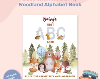 Woodland Baby Shower ABC Book, Baby’s First Abc Book, Woodland Theme Alphabet Coloring Book, Baby Shower Game, Printable Keepsake Activity