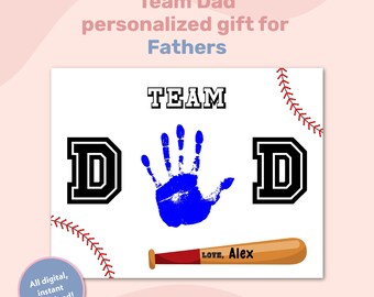 Fathers Day Handprint Art Keepsake Card, Baseball Team Dad Handprint Craft, Happy Father's Day Gift, Preschool and Kindergarten Kids Craft