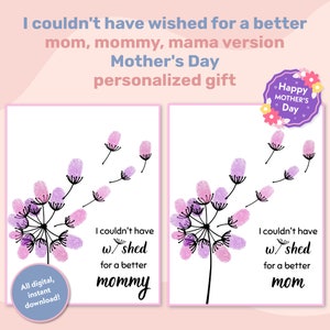 Tarjeta de diente de león para el Día de la Madre, arte con huellas dactilares, recuerdo del Día de la Madre, manualidad para niños, regalo de manualidades con huellas dactilares para mamá