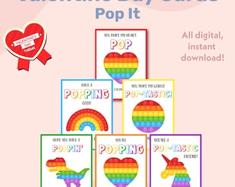 Pop It Valentine Cards, Printable Pop It Valentine's Day Cards, Kids Valentines Cards, Class Valentine, School Valentines, Instant Download