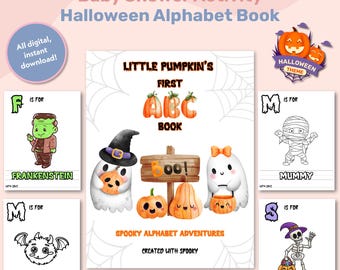 ハロウィンベビーシャワーABCブック、ハロウィンベビーシャワーぬり絵アクティビティ、ハロウィンテーマアルファベットぬり絵ブック、赤ちゃんのための最初のアルファベットブック