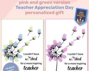 Teacher Appreciation Gift From Class, Keepsake Dandelion Fingerprint Art Craft, Thank You Teacher, End Of Year from Student for Teacher Gift