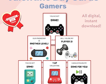 Video Games Valentine's Cards, Printable Video Game Valentine's Day Cards, Kids Valentines Cards, School Valentines, Gamer Valentine's Cards