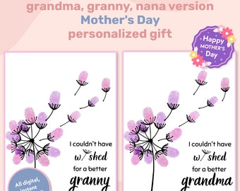 Paardebloem oma vingerafdruk kunst, Moederdag vingerafdruk cadeaus voor oma oma, Moederdag ambacht, Moederdag aandenken handafdrukkaart