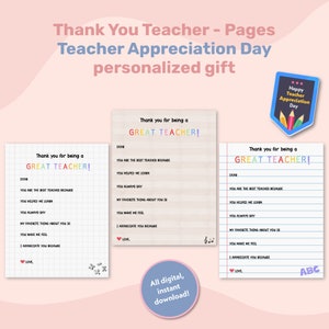 Semana de agradecimiento a los maestros, regalos imprimibles de agradecimiento a los maestros, páginas de cartas de agradecimiento, regalos para maestros y niños de la escuela, descarga digital instantánea