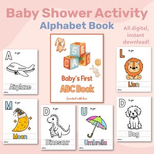 Baby Shower ABC Coloring Book, Baby&#39;s First ABC Book, Baby Alphabet Book, Baby Shower Keepsake Gift, Printable Baby Shower Game Activity PDF