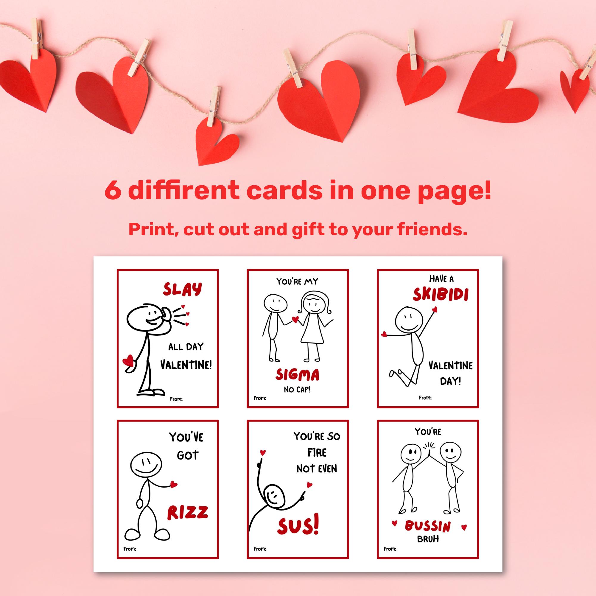 Slang Kids Valentines Day Cards, Teen Tween Funny Printable Classroom ...