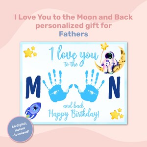 Eu te amo até a lua Feliz aniversário, pai ou avô, arte com impressão de mão, lembrança de aniversário, artesanato com impressão de mão para crianças, jardim de infância e pré-escola