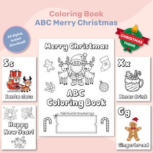 Christmas Abc Coloring Book Educational Montessori Printable Alphabet Pages for Preschool Kids Homeschool Activity Games Winter Holiday Gift