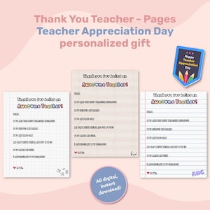Semana de agradecimiento a los maestros imprimible, obsequio de agradecimiento a los maestros, páginas de cartas de agradecimiento, obsequios para maestros y niños de la escuela, descarga digital instantánea
