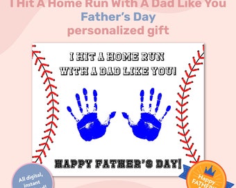 Fathers Day Card Keepsake Handprint Art, Happy Father's Day Baseball Handprint Craft Gift from Kids, Preschool and Kindergarten Kids Craft