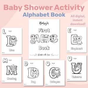 Baby Shower ABC Coloring Book, Animal Alphabet Coloring Pages, Baby’s First Abc Book, Printable Baby Shower Game Activity, Baby Shower Gift