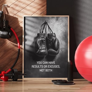 Vintage Boxing Gloves Wall Art - Motivational Gym Print, Fighter Mindset Decor, Boxing Poster with Inspirational Quote