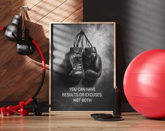 Väggkonst med vintage boxningshandskar - Motiverande gymtryck, dekoration med fighter-mentalitet, boxningsaffisch med inspirerande citat