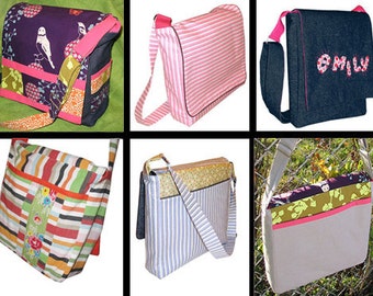 PDF PATTERN Sewing Messenger Bag Style Pattern : Book Bag, Satchel, Diaper Bag, Overnight Bag Christmas Gift