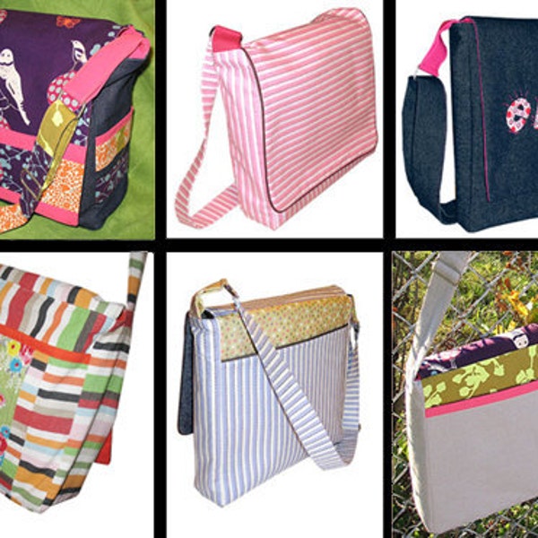 PDF PATTERN Sewing Messenger Bag Style Pattern : Book Bag, Satchel, Diaper Bag, Overnight Bag Christmas Gift