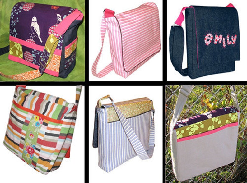 PDF PATTERN Sewing Messenger Bag Style Pattern : Book Bag, Satchel, Diaper Bag, Overnight Bag Christmas Gift image 1