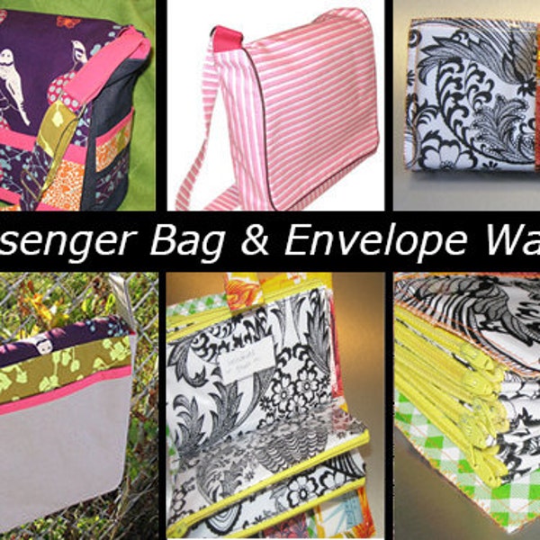 2 DIGITAL PDF PATTERNS Lot! Sewing Messenger Bag Style Pattern and Cash Envelope Wallet