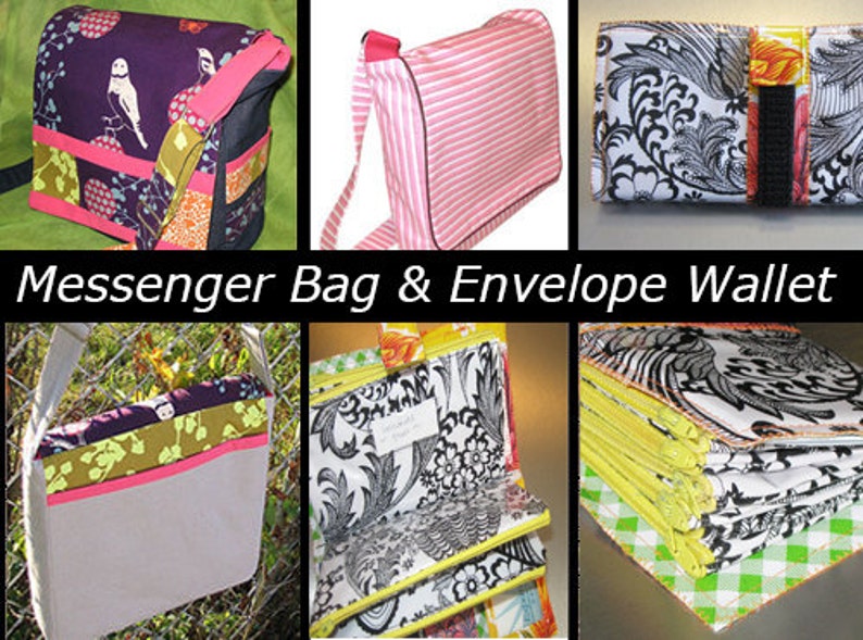 2 DIGITAL PDF PATTERNS Lot Sewing Messenger Bag Style Pattern and Cash Envelope Wallet image 1