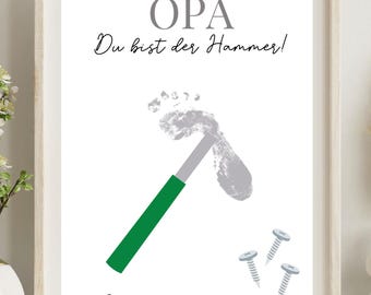 Opa Geschenk, Vatertag Geschenk, Fußabdruck Baby, Handabdruck Kind, Geschenk für Opa, Hammer Geschenk, Enkel Geschenk, Bester Opa Poster