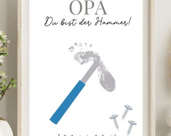 Opa Geschenk, Vatertag Geschenk, Fußabdruck Baby, Handabdruck Kind, Geschenk für Opa, Hammer Geschenk, Enkel Geschenk, Bester Opa Poster