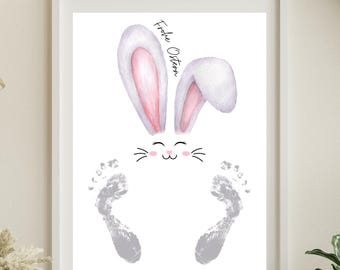 Baby Poster Ostern, Mein erstes Ostern 2025, DIY Fußabdruck Bild Baby, Osterbild zum Ausdrucken, Baby Deko Ostern, digitales Ostergeschenk