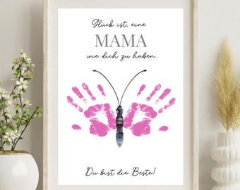 Weihnachten DIY Geschenk, Baby Fußabdruck Poster, Handabdruck Kind, Tochterliebe Print, personalisierter Schmetterling, Mama Geschenkidee