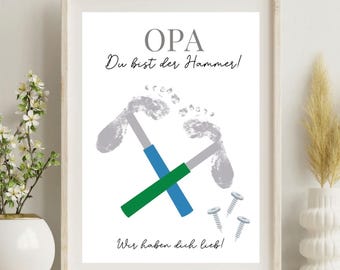 Opa Geschenk, Vatertag Geschenk, Fußabdruck Baby, Handabdruck Kinder, Geschenk für Opa, Hammer Geschenk, Enkel Geschenk, Bester Opa Poster