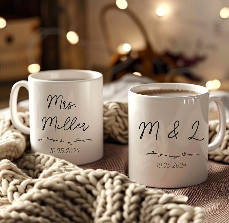 Geschenk zur Hochzeit, Verlobungsgeschenk, Mr und Mrs. Tasse, Personalisierbare Tasse, Weihnachtsgeschenk, Winterhochzeit