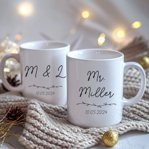 Geschenk zur Hochzeit, Verlobungsgeschenk, Mr und Mrs. Tasse, Personalisierbare Tasse, Weihnachtsgeschenk, Winterhochzeit