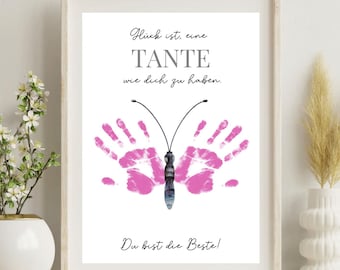 Weihnachten DIY Geschenk, Baby Fußabdruck Poster, Handabdruck Nichte, Tochterliebe Print, personalisierter Schmetterling, Tante Geschenkidee