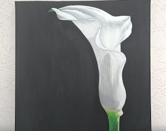 Calla Lily Acrylic Painting on Canvas: Original Floral Art (30×30 cm. (11.8 in))