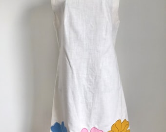 Summer Flower Sheath Dress l Size 6-8 l Multicolor Flowers l Linen Back Zip Handmade One-of-a-Kind Design I