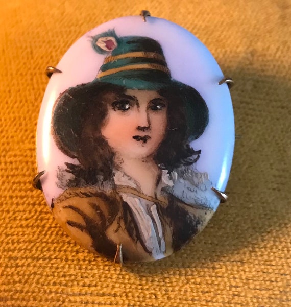 Vintage Hand painted Cameo Pin | Germany Tyrolean… - image 1